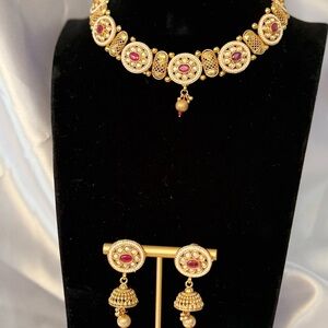 Elegant Gold and Red Jewelry Set